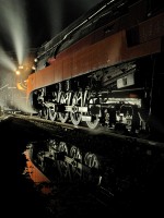 The second is from Owosso, Michigan at a special event one time gathering of steam locomotives there. It is the night reflection of ex-Southern Pacific semi-streamlined Daylight locomotive #4449 which has never been east since built in the late 1940s and is unlikely to do so again.